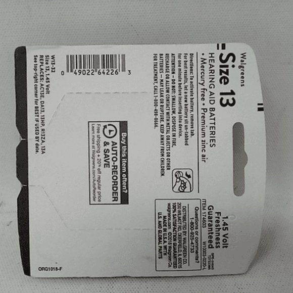 Lot of 3 Walgreens Hearing Aid Batteries Size 13 32-Pack 1.45 Volt mercury free - Picture 3 of 5